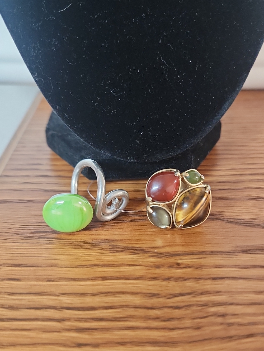Green Glass And Multicolor Stone Statement Rings